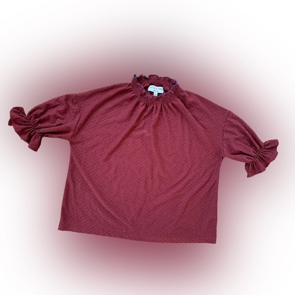 Madewell Women Burgundy Polka Dot Mock Neck Top Blouse XS - Picture 2 of 9